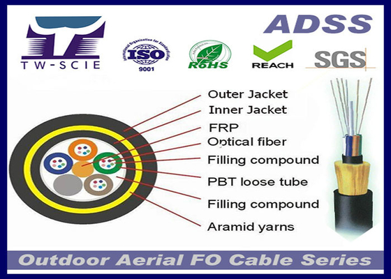 Light Weight Self Supporting Aerial Fiber Optic Cable ,Aramid Yarn Aerial ADSS Fiber Cable