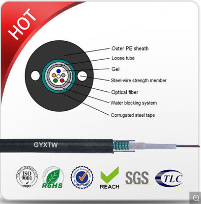 PE Jacket Single Mode G652D Armoured Fiber Optic Cable Unitube Type GYXTW Light Weight