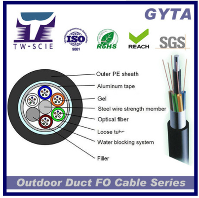 2/4/6/8/10/12/24/36/48/72/144/ Core GYTA Black PE Jacket Armoured Outdoor Fiber Optic Cable