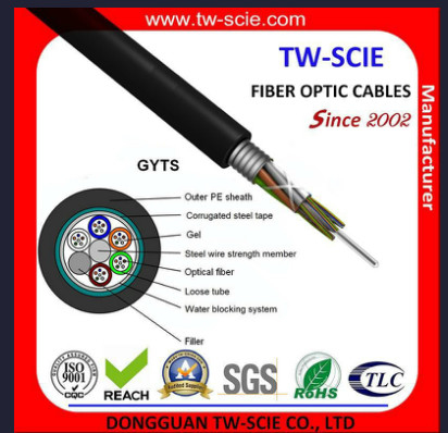 China 48 Core Armoured Longer Life-Span Fiber Optic Cable GYTS Multi Core SM Steel Wire