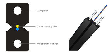 Black LSZH Sheath FTTH Optical Fibre In Computer Network With 2*0.45mm Steel Wire Strength Member