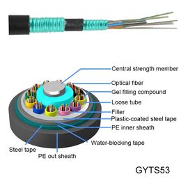144 Cores Armored Fiber Optic Cable GYTS53 Direct Buried Stranded Loose Tube Armored Cable