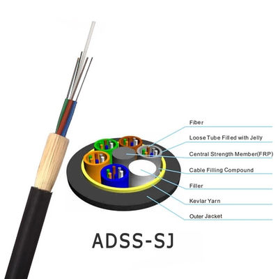 Black PE Sheath 100 Span 48 Cores G652D ADSS Dielectric Fiber Optic Cable